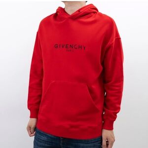Men’s Givenchy red destroyed logo hoodie
